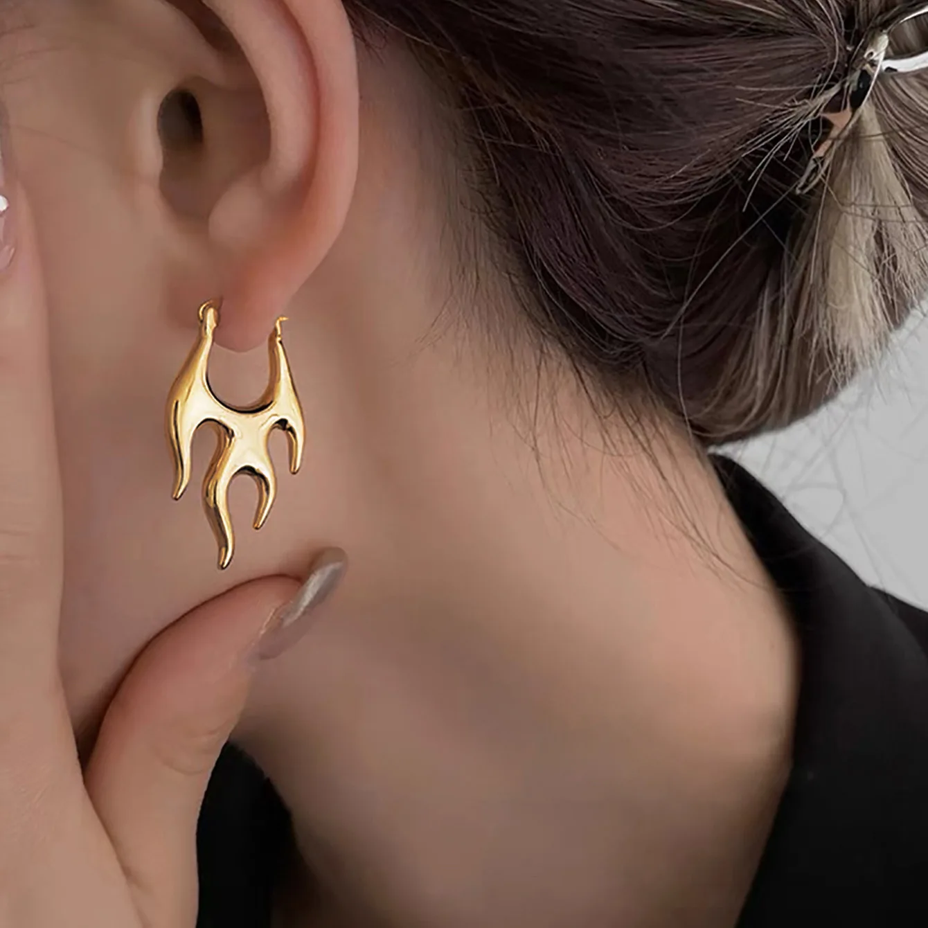 Stainless Steel Fire Drop Studs Earrings For Women Christmas Gift Gold Color Irregular Flame stud earrings drop earrings golden earrings