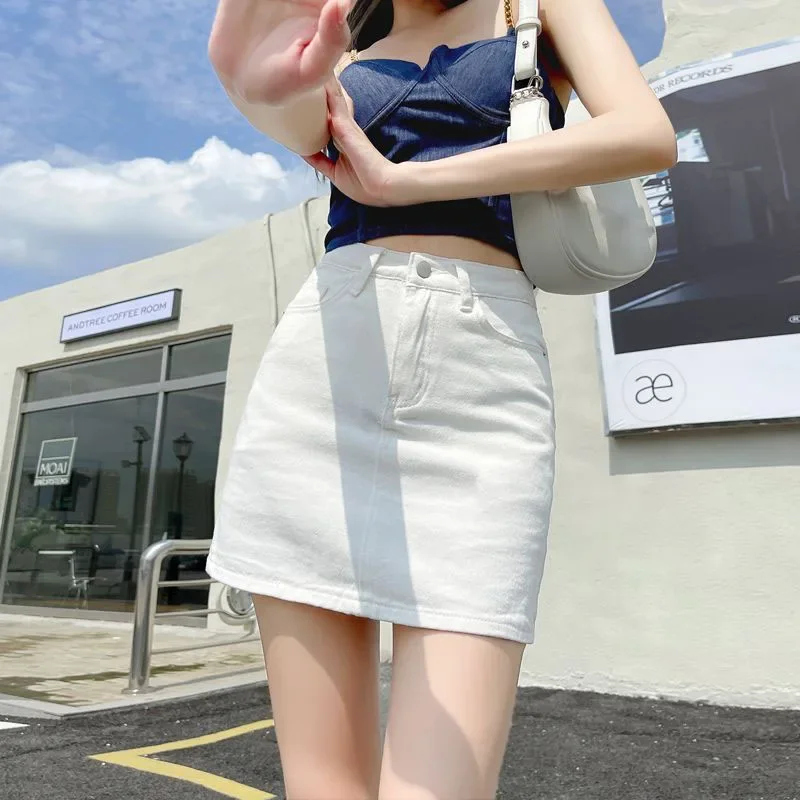 Xpqbb White Denim Skirts Women Spring Summer Korean High Waist Package Hip Skirt Woman Casual Simple Wild Jean Mini Skirts 4