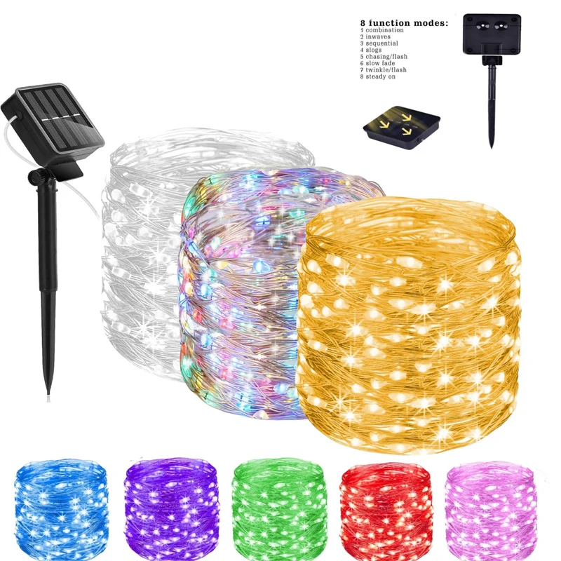 Waterproof Outdoor Solar LED Fairy String Lights - Twinkling Copper Wire for Parties & Garden Decor