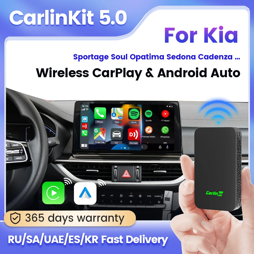 Carlinkit 5.0 Draadloze Carplay Dongle Per Kia Radio 2015-2022 Android Auto Wireless Android Box Per Auto Ai Box Plug & Play