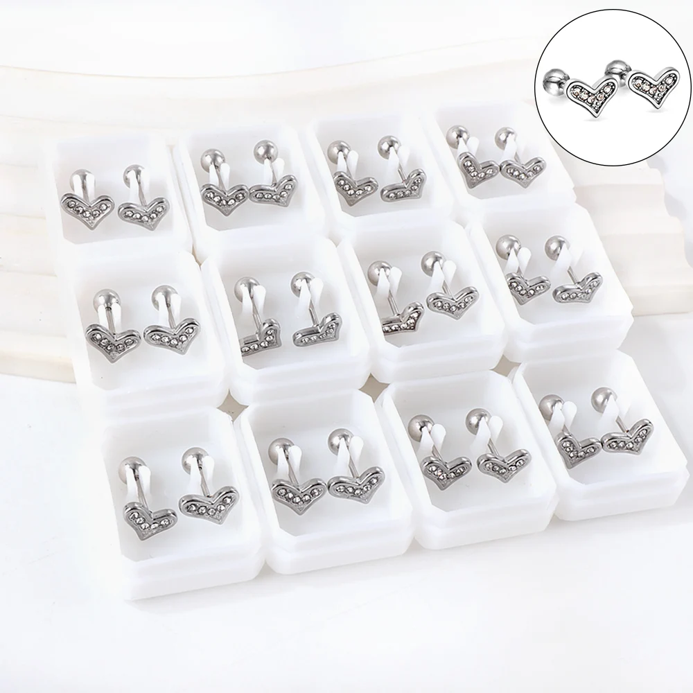 LUXUKISSKIDS 12Pairs/Lots Earrings Tiny Heart Charms New In Korean Trendy Woman 2023 Luxury Cubic Zirconia Small Love Shape Stud