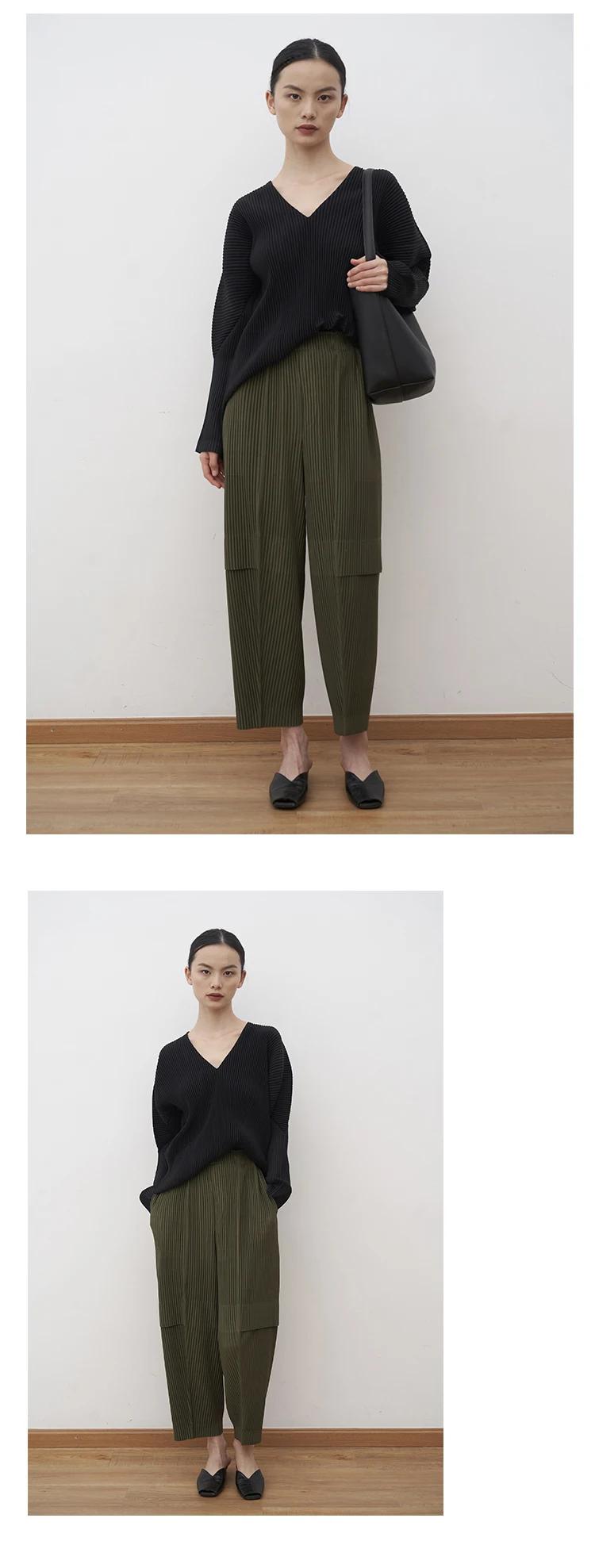Miyake Pleated Cargo Pants New Women's Pocket Style Pleated Casual Pants Wide Leg Ankle-Length Pants