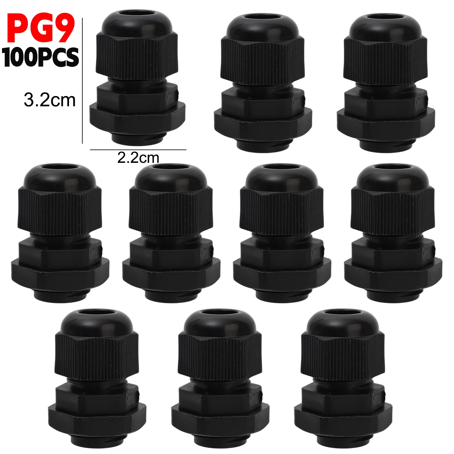 Waterproof Nylon Cable Gland Connector with Adjustable Locknut and Strain Relief Joint, IP68 Rated