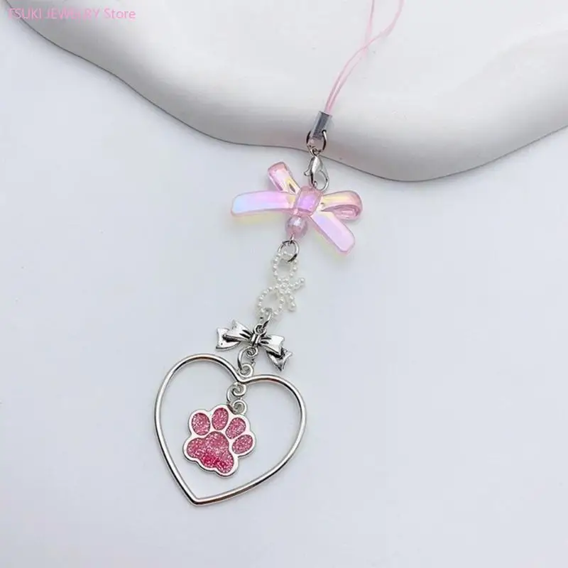 62Ke Bow Handy Lanyard Bowknot Heart Anhänger Telefonkette Zubehör Dekoration – Detail 10