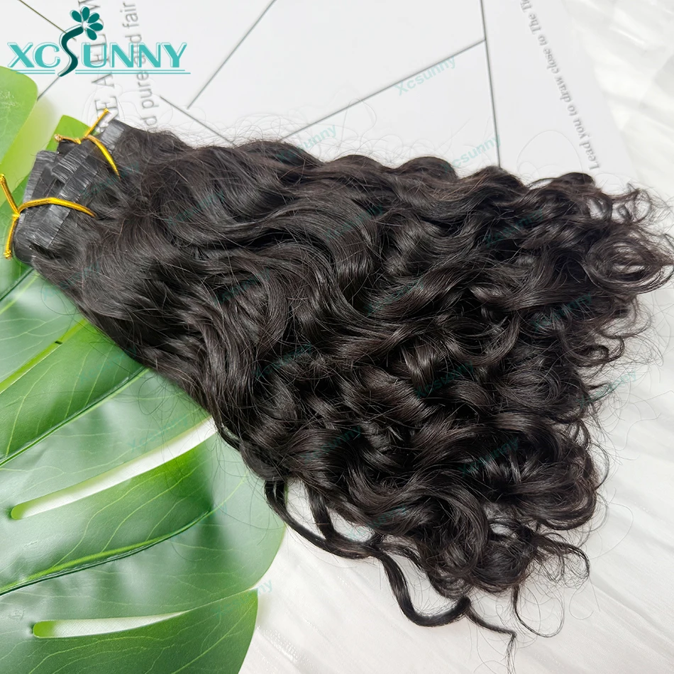 Seamless PU Clip In Human Hair Extensions Burmese Curly Clips Hair Styles Invisible Clip Ins Human Hair Water Wave For Women 1