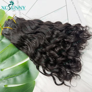 Seamless PU Clip In Human Hair Extensions Burmese Curly Clips Hair Styles Invisible Clip Ins Human Hair Water Wave For Women 1