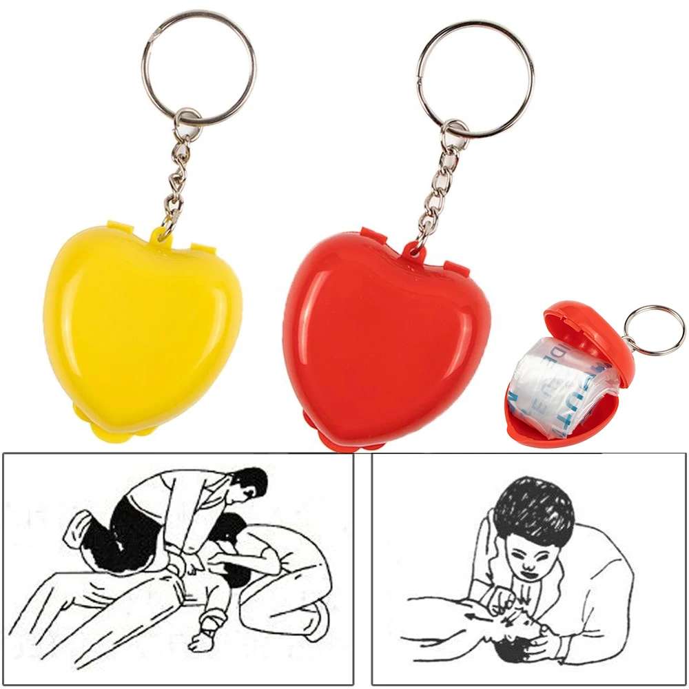 1PCS CPR Resuscitator Masks Portable KeyChain Mouth To Mouth Rescue Shields In Mini Heart Box