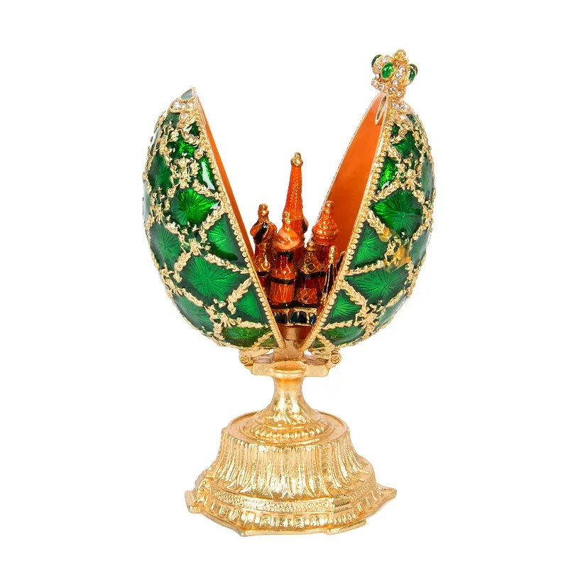 QIFU Russia Red Blue Green Faberge Egg and Miniature Castle in Crafts for Home Decor Gift