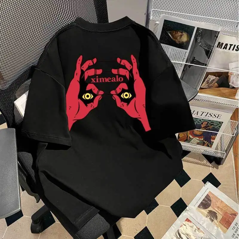 

Тяжелая футболка из чистого хлопка для пары, летняя футболка для улицы, модный простой нишевой дизайн, Универсальный женский топ