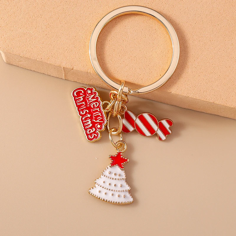 Modischer Weihnachtsbaum-Schneemann-Schlüsselanhänger für Autoschlüssel Festliche Geschenke für Frauen Männer Handtaschenanhänger Schlüsselringe DIY-Accessoires – Detail 15