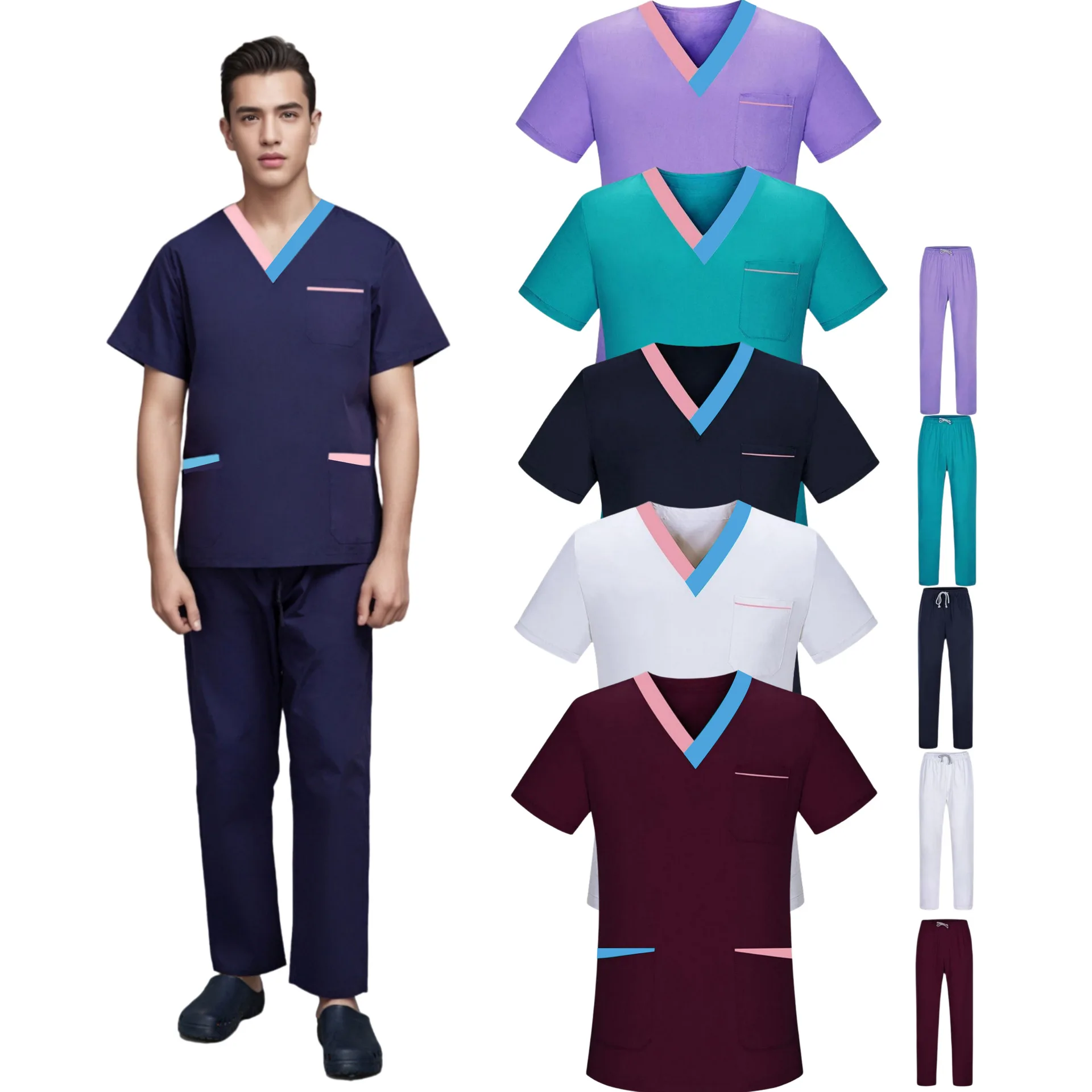 

Scrub Sets Nurse Surgical Uniform Women Summer Slim Comfortable Oral Doctor Work Wear Short Sleeve Sets Operating Room Clothes