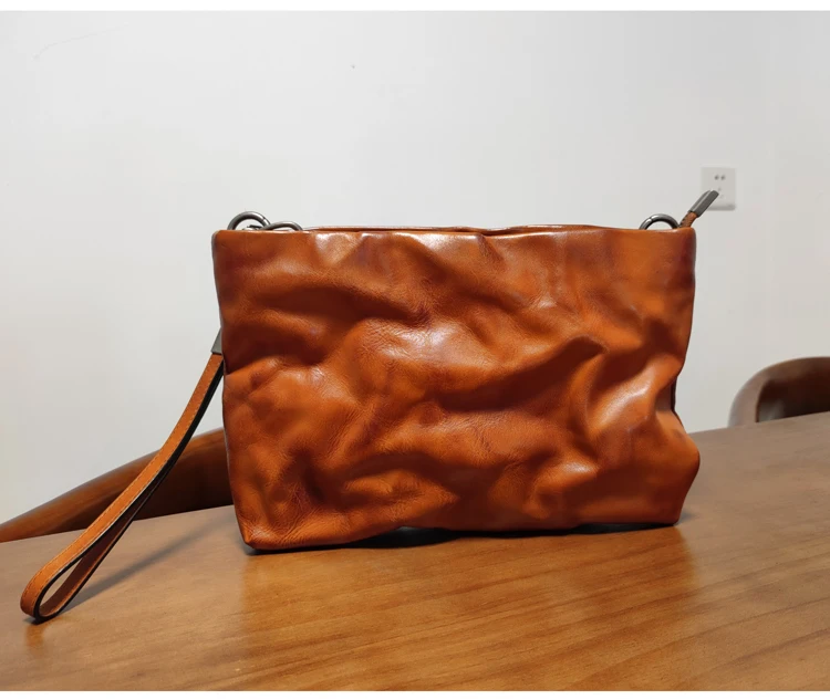 PNDME einfache Vintage handgemachte Kuh Leder Männer Clutch Tasche Outdoor täglich Luxus echtes Leder multifunktionale Telefon Umhängetasche – Detail 16