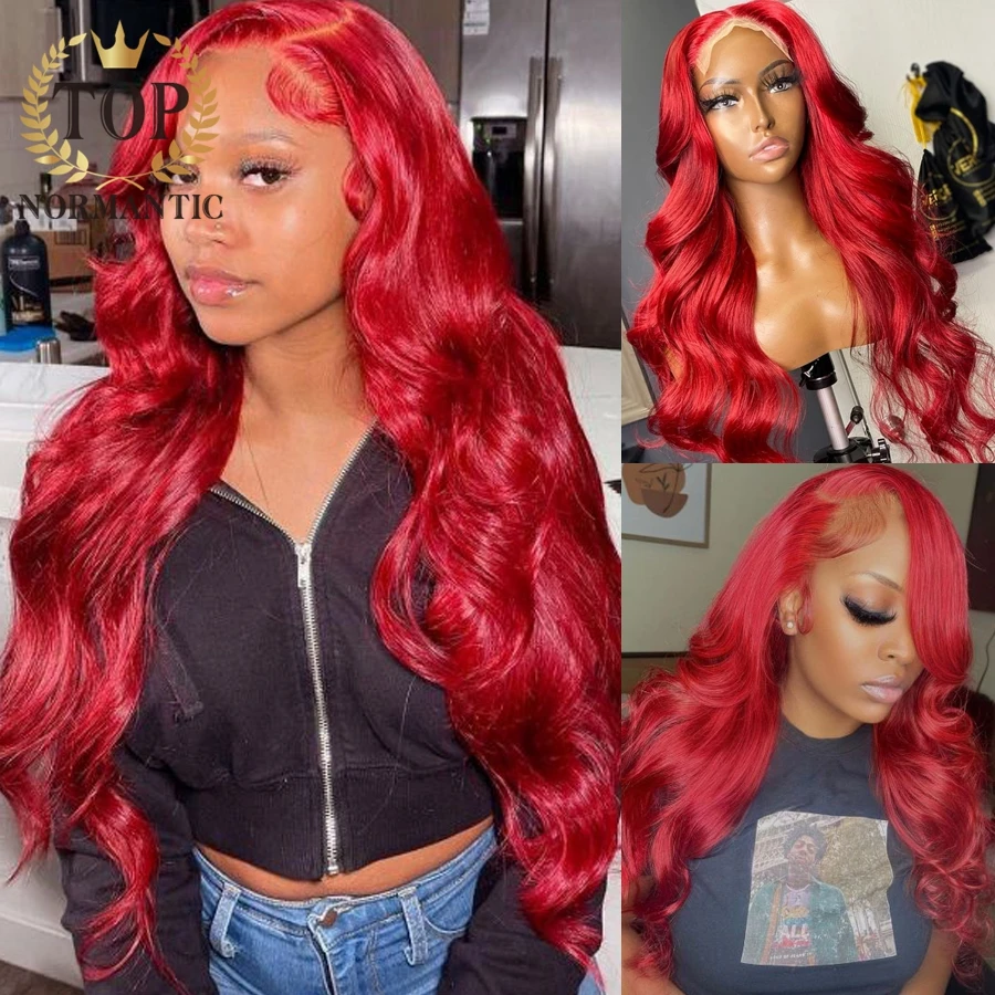 

Topnormantic Red Color Body Wave парики с детскими волосами 13x 4 кружевной передний парик для женщин Remy бразильские человеческие волосы прямой парик