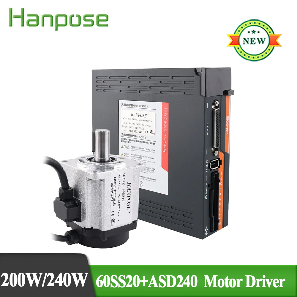 Jogo do Servo Motor para o Woodworking Router do Cnc 200w 60ss20 1.5a 0.64n.m e Movimentação Servo Asd240 ac 200240v Cabo do Codificador 3m