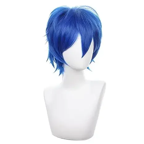 Anime Kaito Cosplay Perücke Kurze Blaue Gemischte Hitzebeständige Kunsthaar Party Perücken – Detail 3