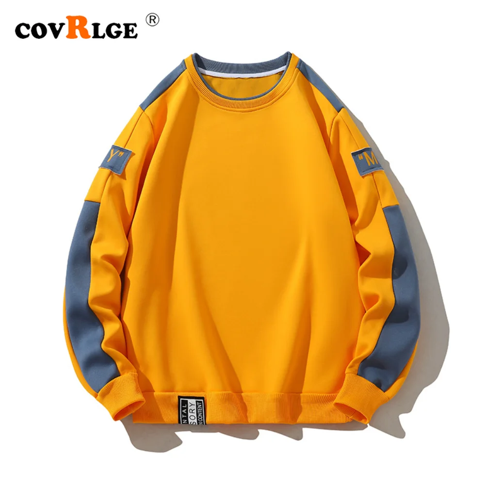 Covrlge Men's Patchwork Knitted Sweatshirt Autumn Winter Couple's Round Neck Pullover Fashion Casual Male Streetwear MWW431 men s patchwork hooded sweatshirt hoodies clothing casual loose fleece warm streetwear male fashion autumn winter outwear