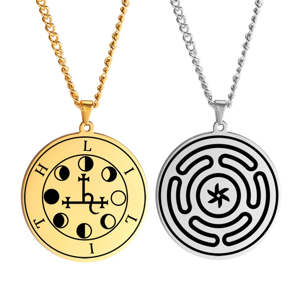 Dawapara Hexerei Hecate der Rad Triple Mond Göttin Halsketten Lilith Dichtung Amulett Edelstahl Wiccan Schmuck