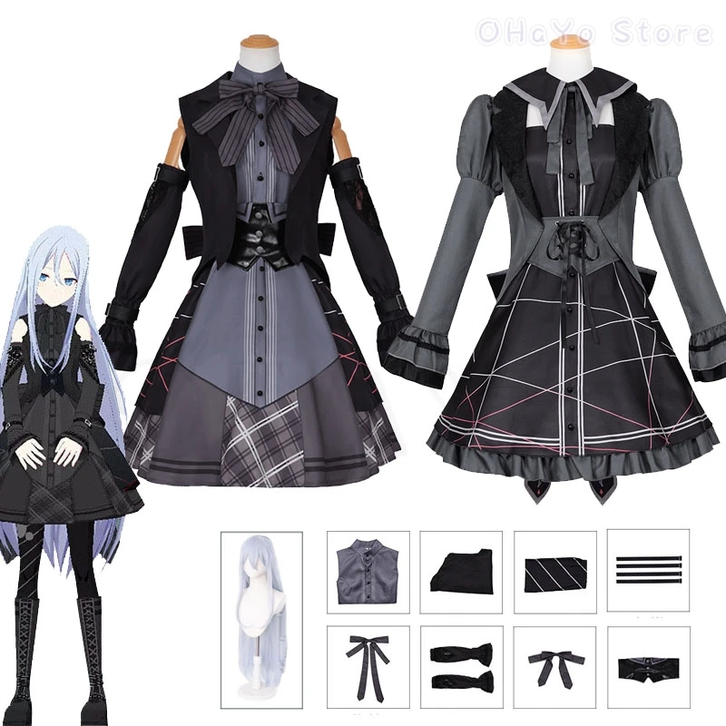 

Project Sekai Asahina Mafuyu Yoisaki Kanade Cosplay Costume Wig Game Anime Cosplay Halloween Party Girls Lolita Dress Black Set