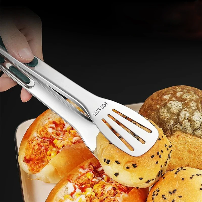 Food Tongs 304 Stainless Steel Kitchen Tongs Non-slip Handle BBQ Meat Clips Grilling Accessories Salad Bread Clamp Tool