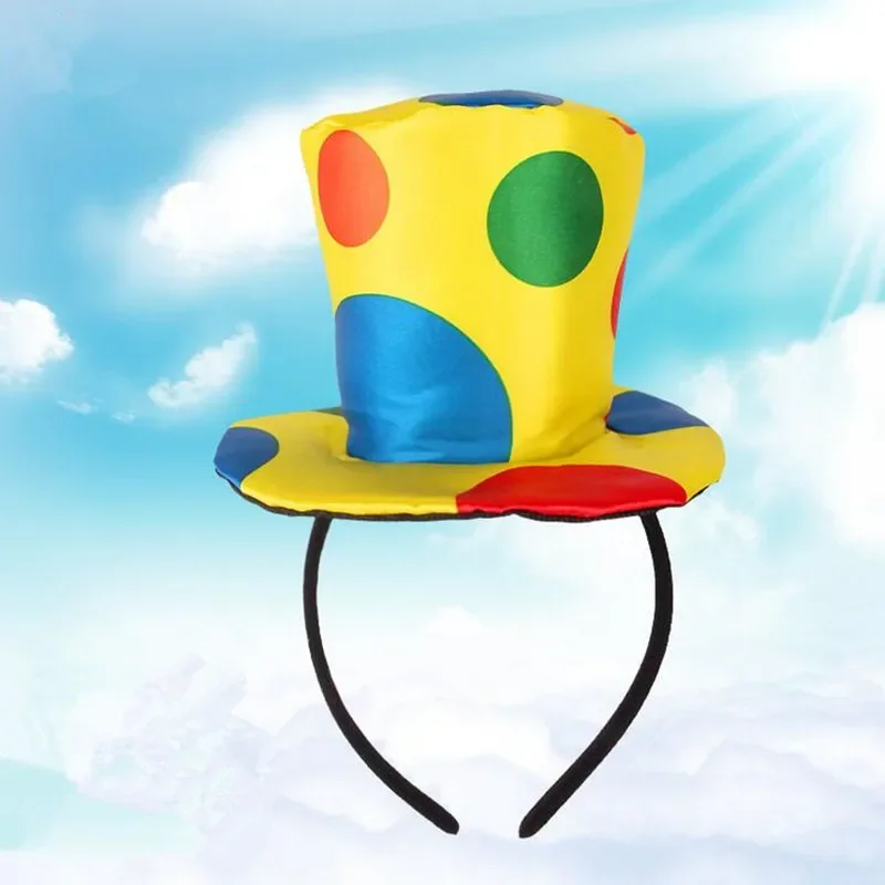 Men Women Boy Girl Polka Dots Clown Headband Circus Hat Hairband Bow Tie Party Top Cap Gift Costume Halloween Cosplay Festival