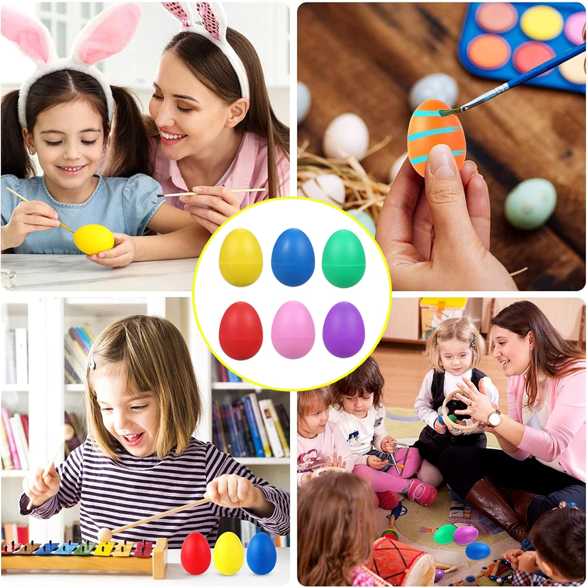 Plastic egg shakers percussion musical eggs maracas easter egg for party favors supplies music learning 12Pcs (6 colors)