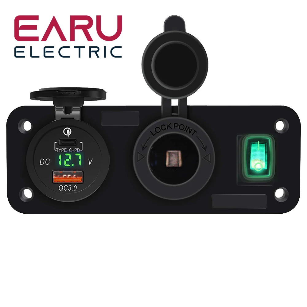 Presa USB Marina Con Interruttore E PD+QC3.0 – Caricabatterie 30W Per Auto, Nautica E Camper, Impermeabile, Fusibile Integrato, Installazione Facile
