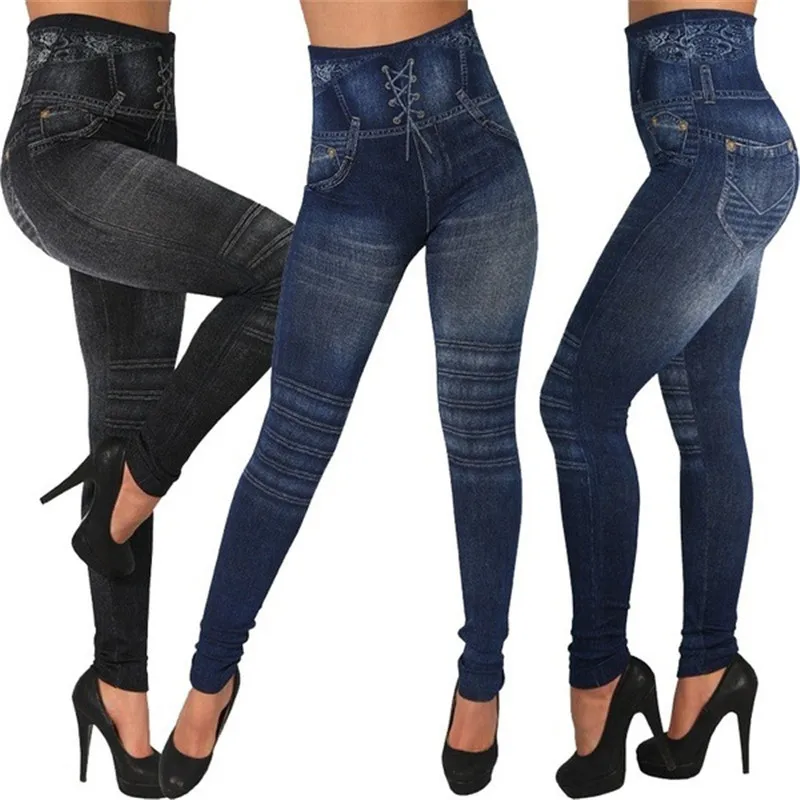 Women's Denim Jean High Waisted Leggings