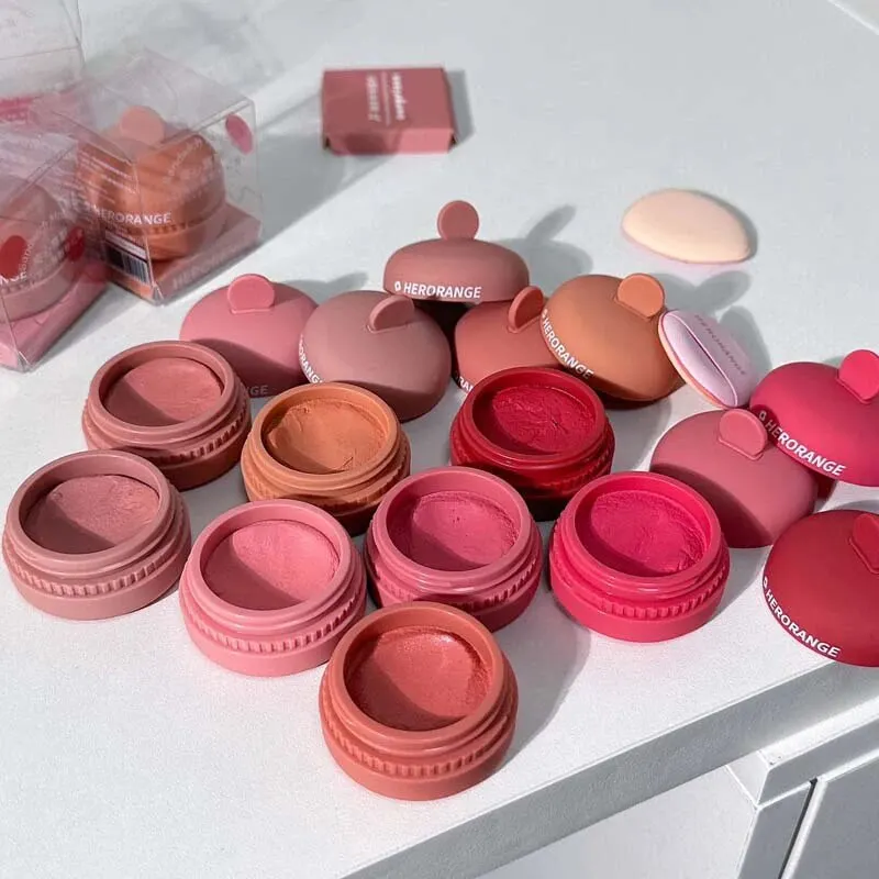 Sandwich Monochrome Blush Cream Powder Makeup Face Brighten Natural Matte Pink Orange Cheek Tint Rouge Blusher Powder Puf powder blusher blush powder facial blusher monochrome blush