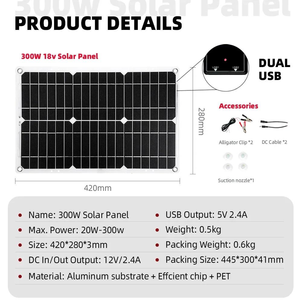 300W 18V 12V to 110V/220V 6000W Inverter 30A Controller Full Power Kit Charger Car Inverter Solar Power System Solar Panel