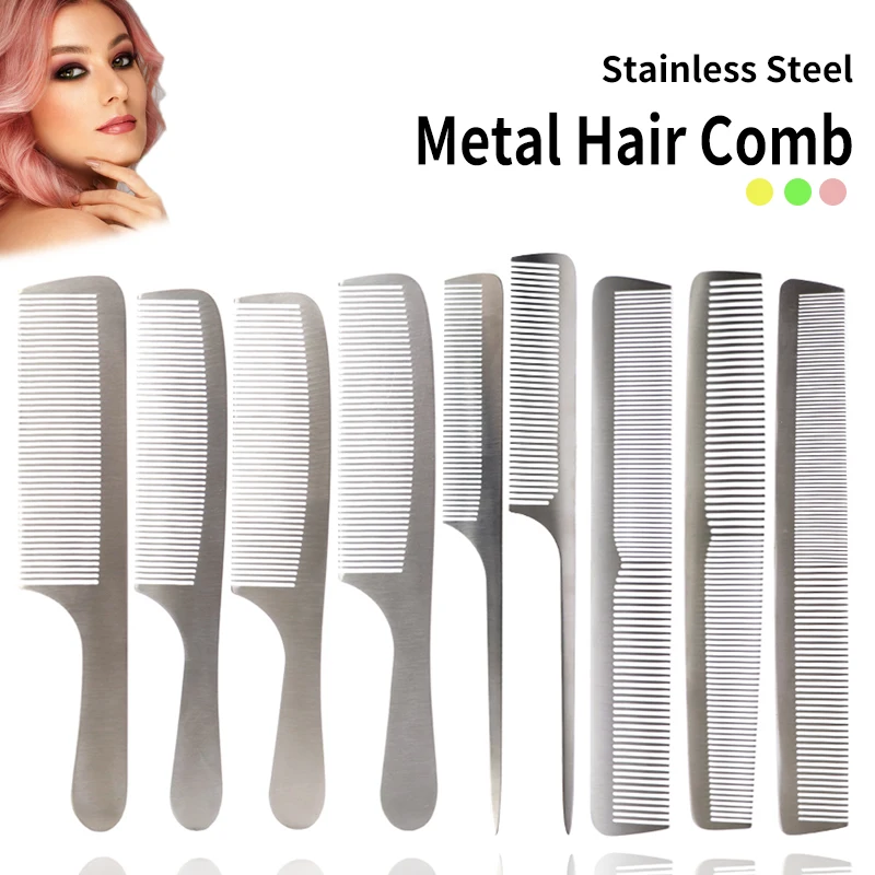 

Senior Detangling Barber Hair Cutting Comb For Professional Salon Ultra Thin Stainless Steel Silver Metal Hairdressing Combs