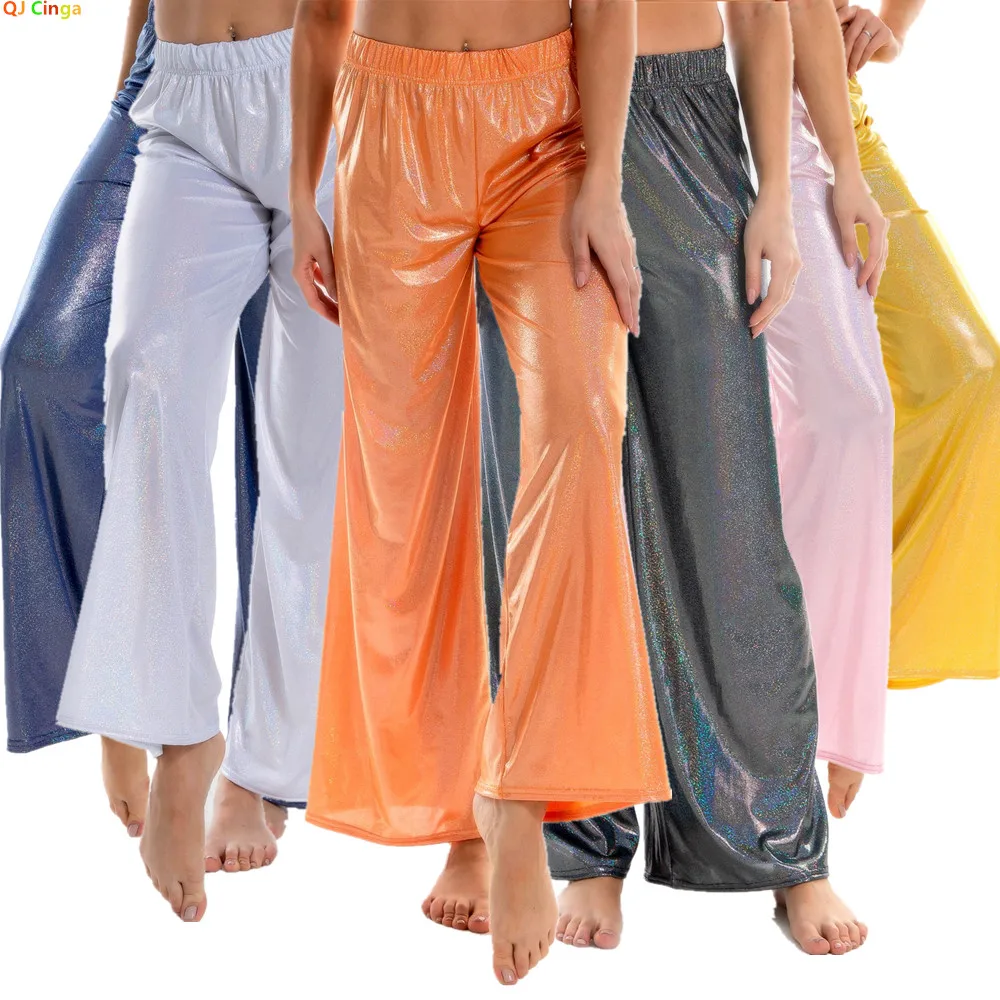 2026 New Arrival: Women's Elastic Waist Shiny Orange Pants, Asian Sizes Elastic Waist Yoga Trousers. White, Pink, Yellow 5