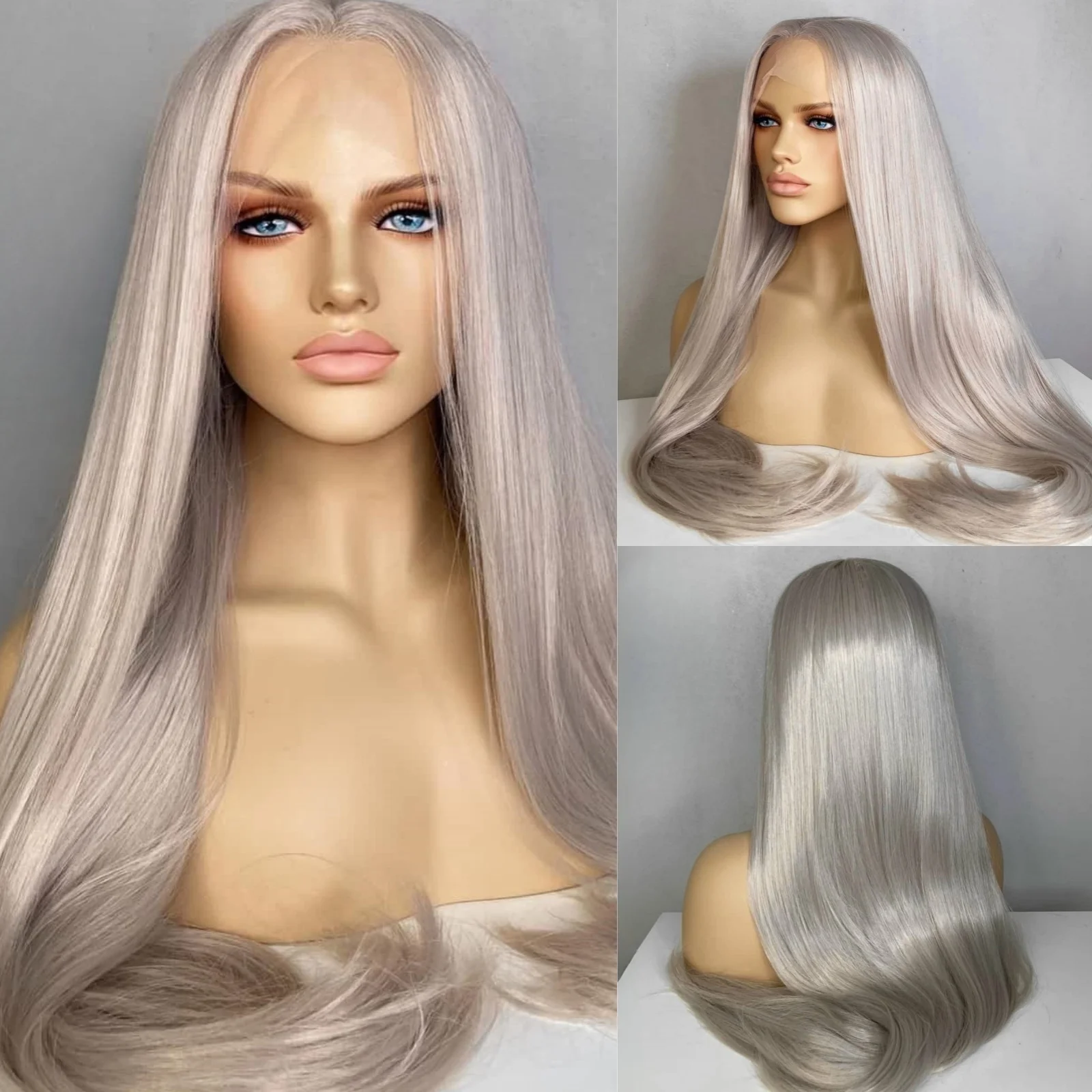 Long Silky Straight Synthetic Lace Front Wig Middle Part 13X4 Frontal Heat Resistant Fiber Colored Wigs for Women Cosplay Party