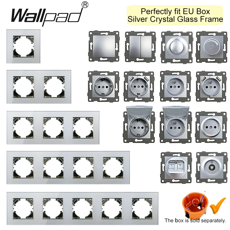 Description Picture 2 of itemEU Socket with 2 USB Type A C Wallpad Silver Grey Crystal Glass 220V AC 16A German Russia Grey Electrical Power Wall Socket