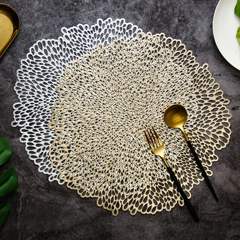 

Hollow Insulated Plate Mat Raindrop Coaster PVC Table Mat Rose Gold Decorative Placemat