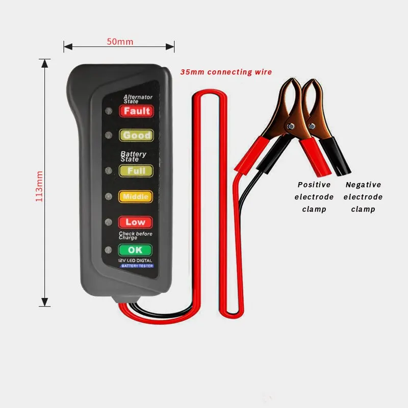 Battery Tester Automobile Motorcycle Car Testers ABS Red Yellow Green Display 12V Level