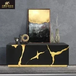 Stainless steel light luxury porch cabinet design sense luxury living room wall large capacity storage cabinet villa furniture