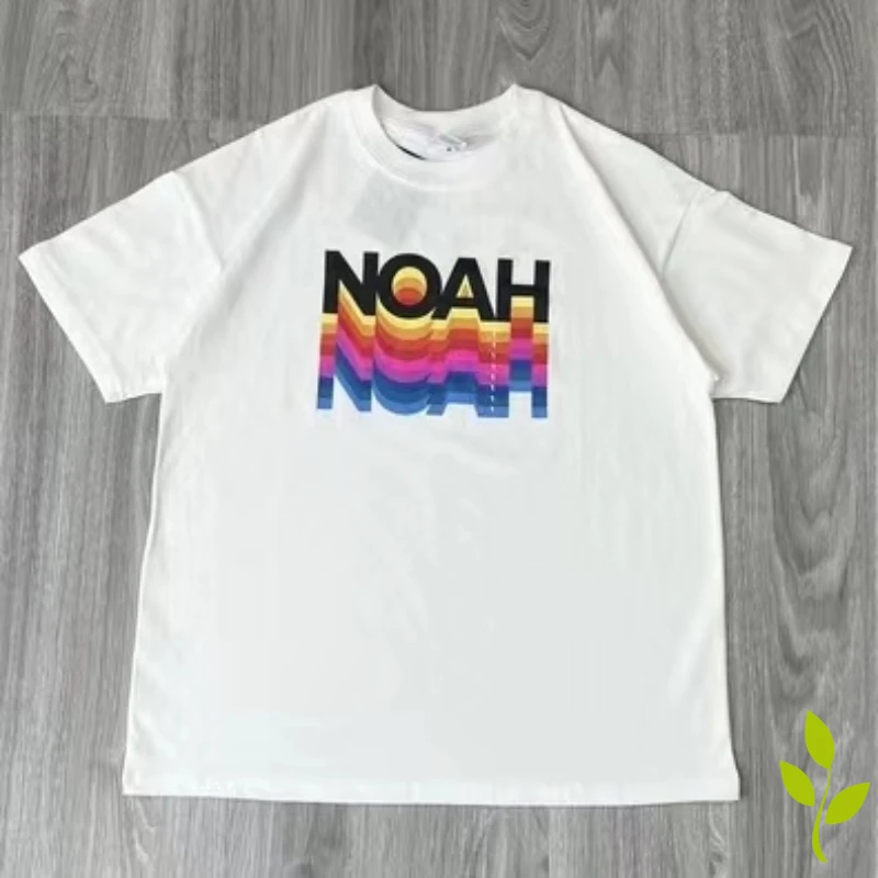 

Daily Noah T-shirts Short Sleeve Rainbow Overlapping Lettering Tshirts Men's and Women's High Quality Cotton Round Neck T shirts