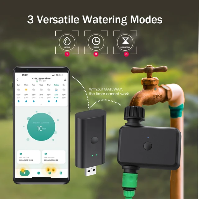 Zigbee Smart WiFi Timer with Gateway App Remote Control Alexa Google Assistant Compatible Rain Delay Irrigation History 3