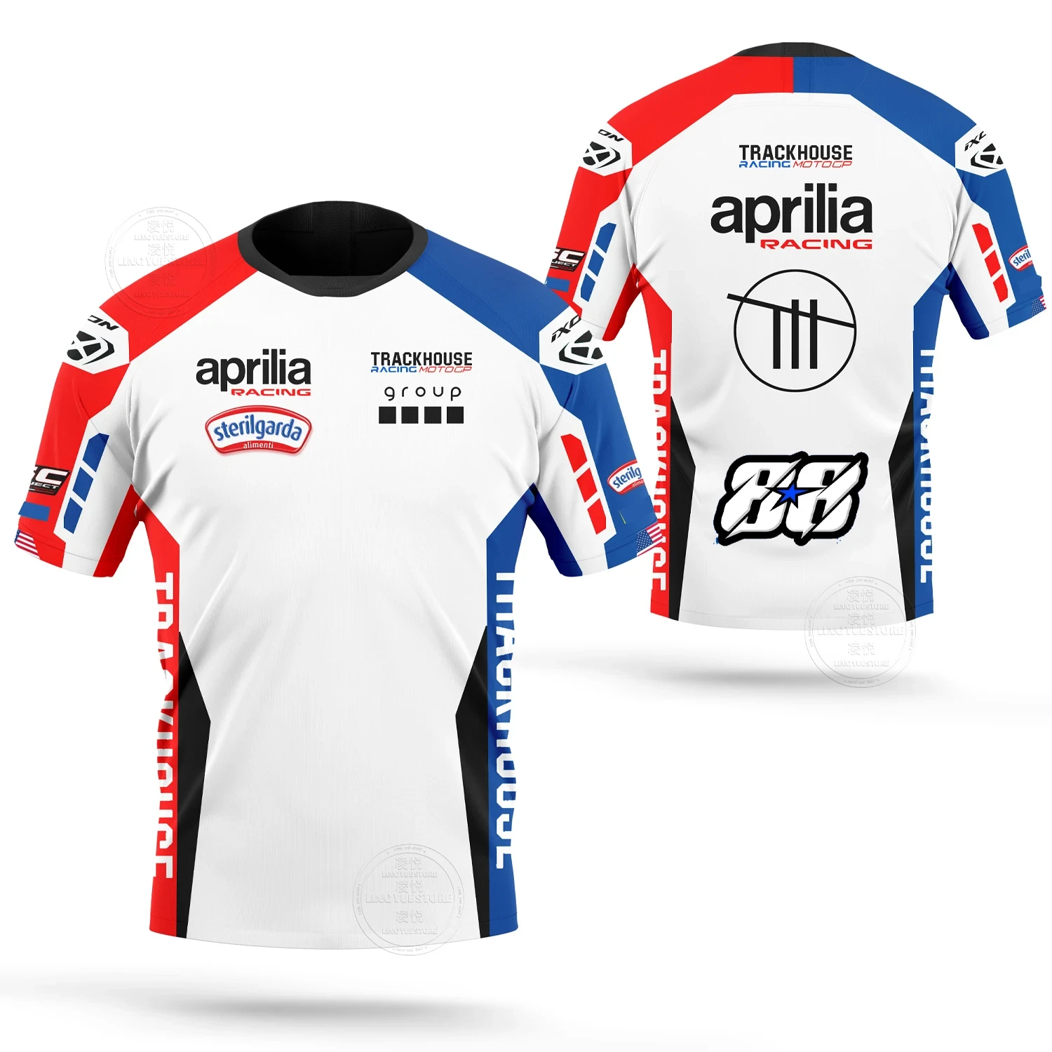 2024 New Motorcycle Race Aprilia Trackhouse Team White Coated Workwear T-Shirt Traspirante Per Il Tempo Libero Estiva Da Uomo