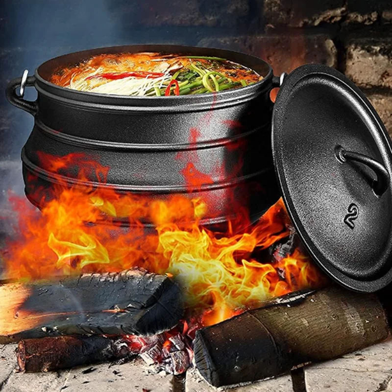 Cast Iron Pre-Seasoned Potjie African Pot with Lid, 8 Quarts, Size 3