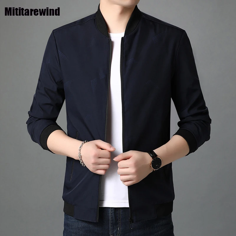 

Spring Fall Jackets Business Causal Jacket Men Stand Collar Baseball Suit Print Zipper Simple Coat with Pocket Fashion Versatile