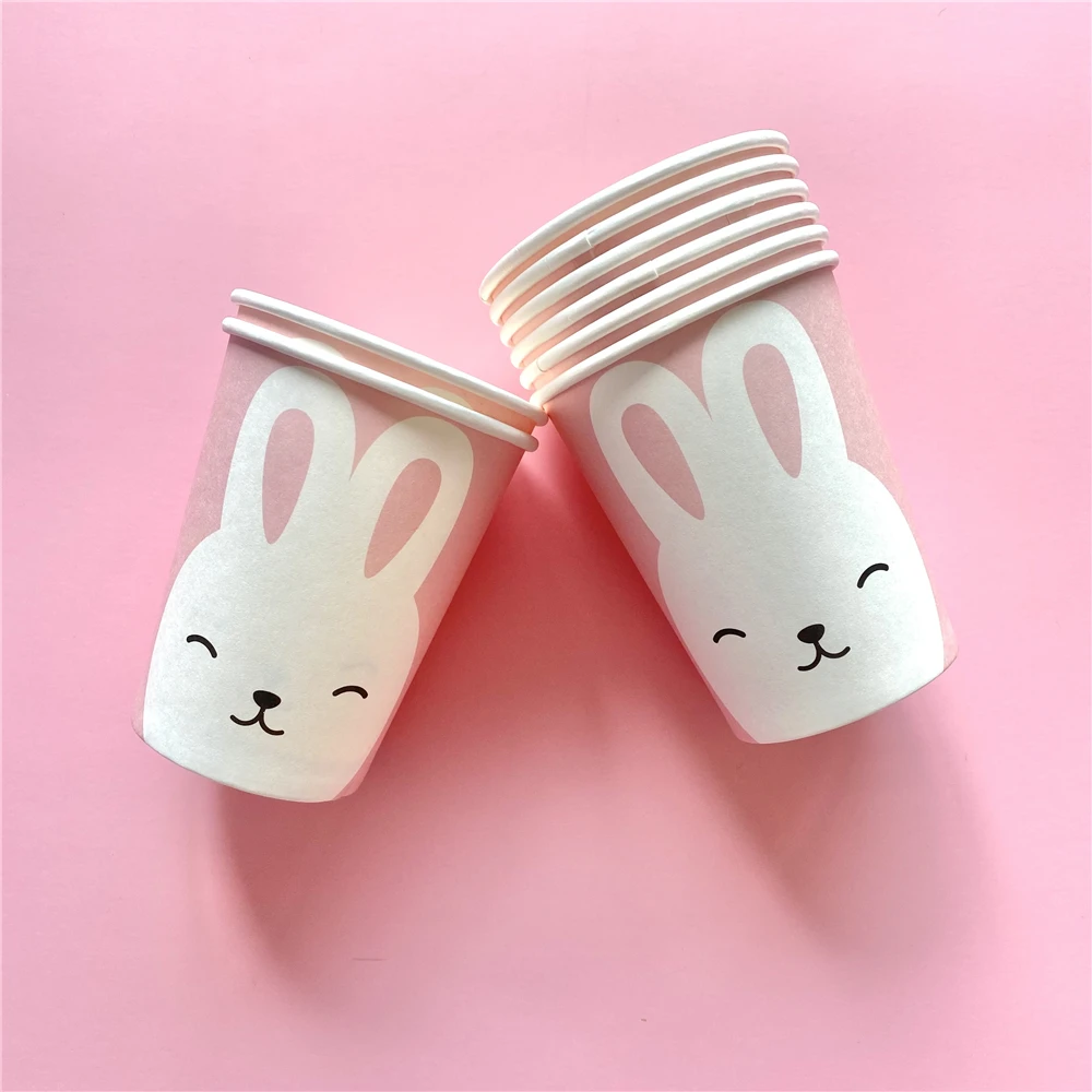 Happy Birthday Decoration Rabbit Bunny Egg Shape Cup Plate Easter Party Decor Disposable Tableware Party Favor