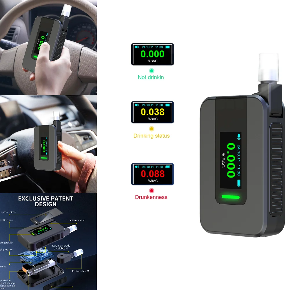 Alcohol Tester Portable Non-Contact With LED Screen Display Breathalyzer Breath Alcohol Test Tool