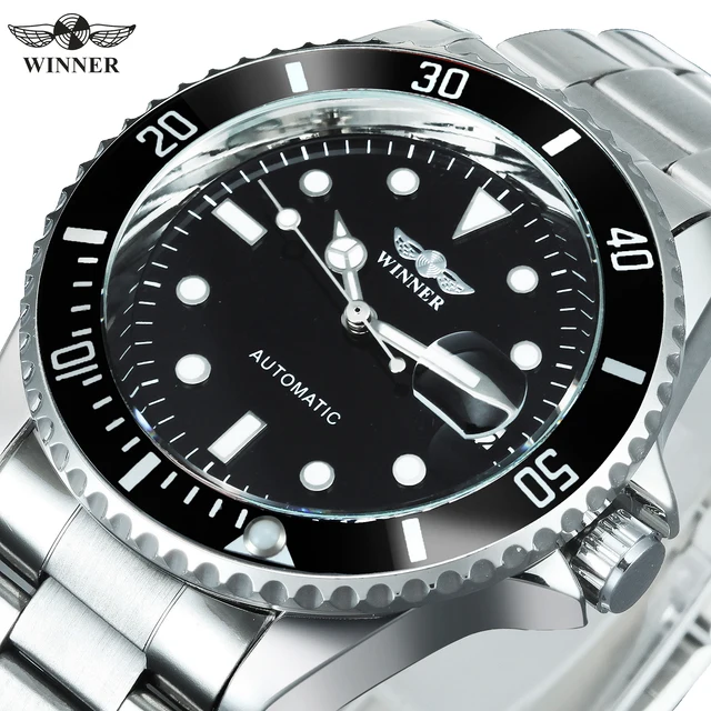 WINNER-Montres mécaniques classiques pour hommes, montre automatique d'affaires de marque de luxe, lunette rotative, cadran Shoous, horloge à bracelet en acier 1