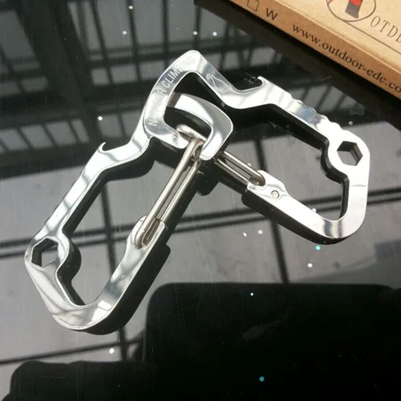 D-type Water Bottle Tied Buckle Stainless Steel Mini Key Ring Buckles Multi-purpose Practical Survival Tools Outdoor Equipment