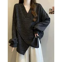 Loose Long Sleeve Hoodie Women plus Size Irregular Collar Patchwork Casual Top Korean Style V-Neck Pullover Summer New Arrivals