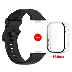 Silicone Watchband with PC Case and Screen Protector for Huawei Watch Fit3 - Replacement Accessories (6 black transparent)