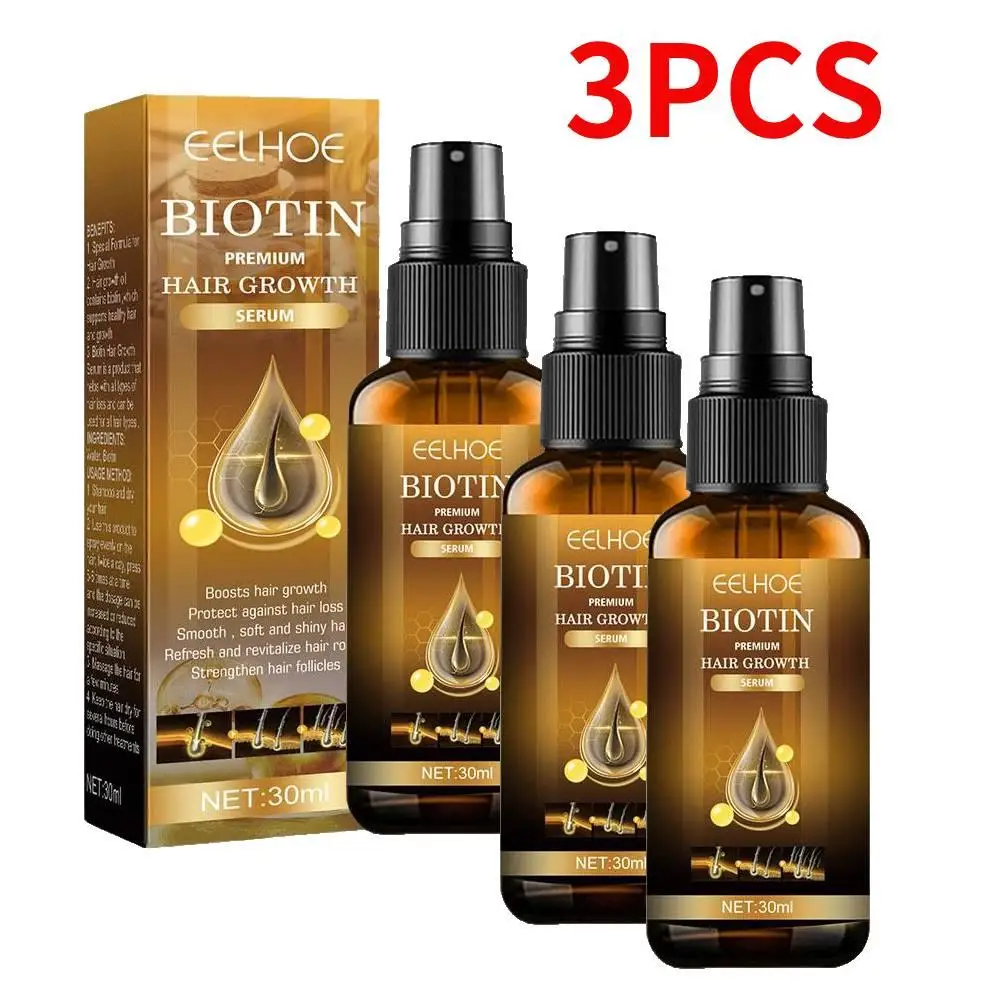 

3PCS EELHOE Biotin Anti Hair Loss Spray Scalp Treatment Products Fast Growing Hair Care Essential Oils For Men