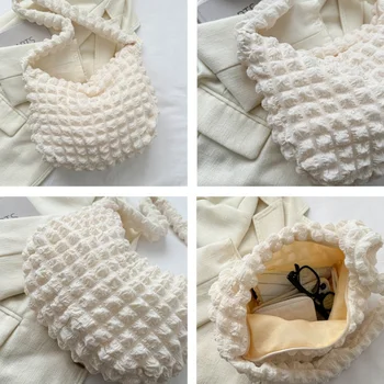 حقيبة كتف مبطنة منقوشة لطيف مطوي فقاعات سعة كبيرة حقيبة تحت الإبط مطرزة بلون حقيبة كروسبودي للنساء 5