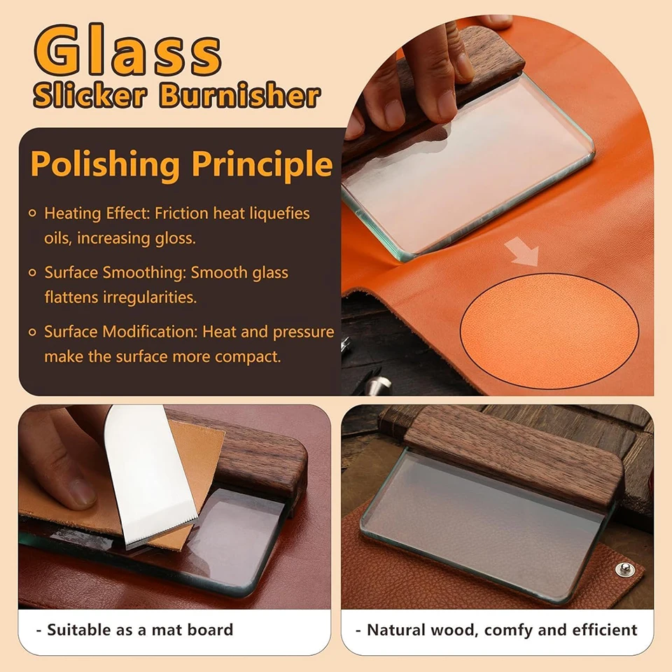 Description Picture 4 of itemZxiixz Leather Burnisher Craft Tools Clear Tempered Glass Slicker for Burnishing Polishing Board Leather Block Smoothing Tool